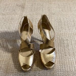 Michael Kors gold metallic platform heels